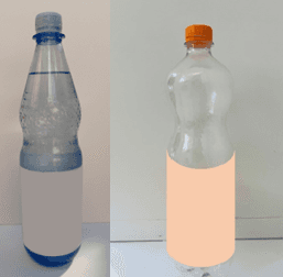 Eine volle und eine leere Kunststoff-Getränkeflasche